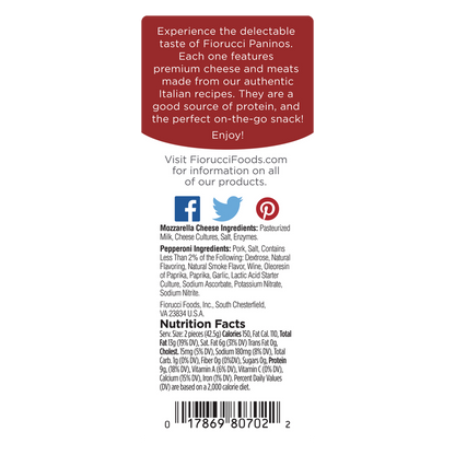 Fiorucci Panino Pepperoni & Mozzarella Cheese Snack Pack - 2ct/1.5oz