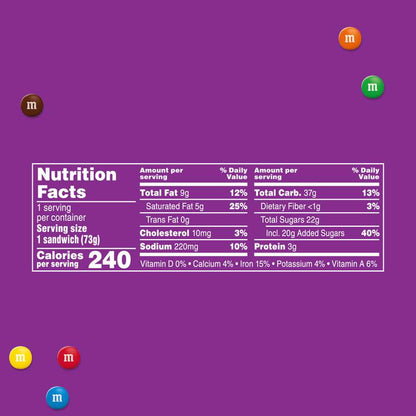 M&M'S Ice Cream Cookies and Cream Sandwiches, Reduced Fat Cookies and Cream Ice Cream Dessert Sandwich, 4ct