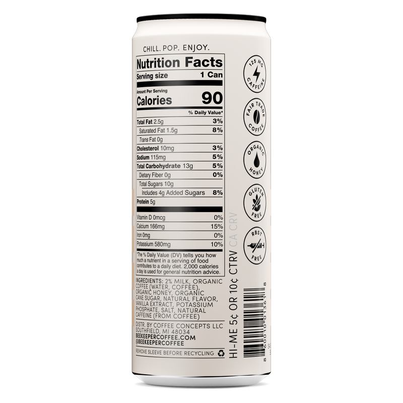 Beekeeper Coffee Vanilla Cold Brew 8oz Can