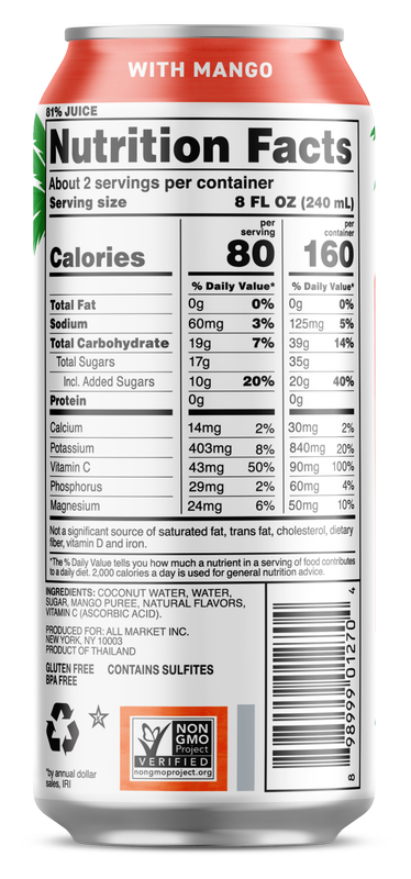 Vita Coco Coconut Juice with Mango 16.9oz Can