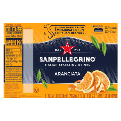 San Pellegrino Italian Sparkling Drink Aranciata Orange 6pk 330ml Can