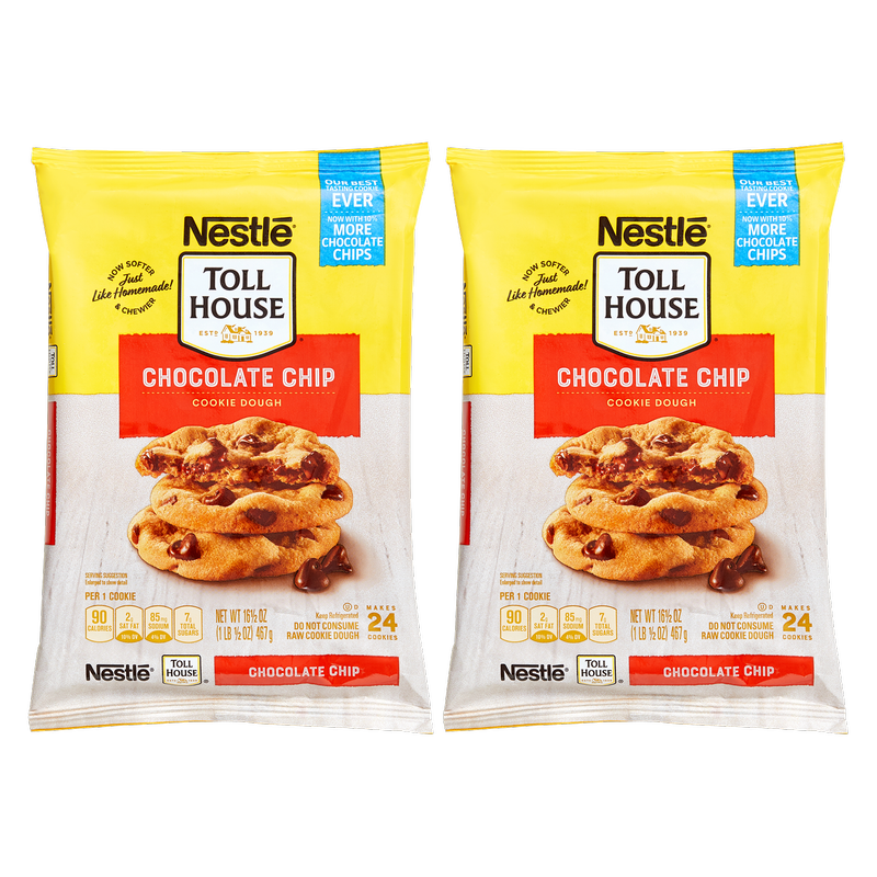 Nestle Toll House Chocolate Chip Cookie Ready to Bake Dough 24ct 16.5oz - 2 Pack Bundle