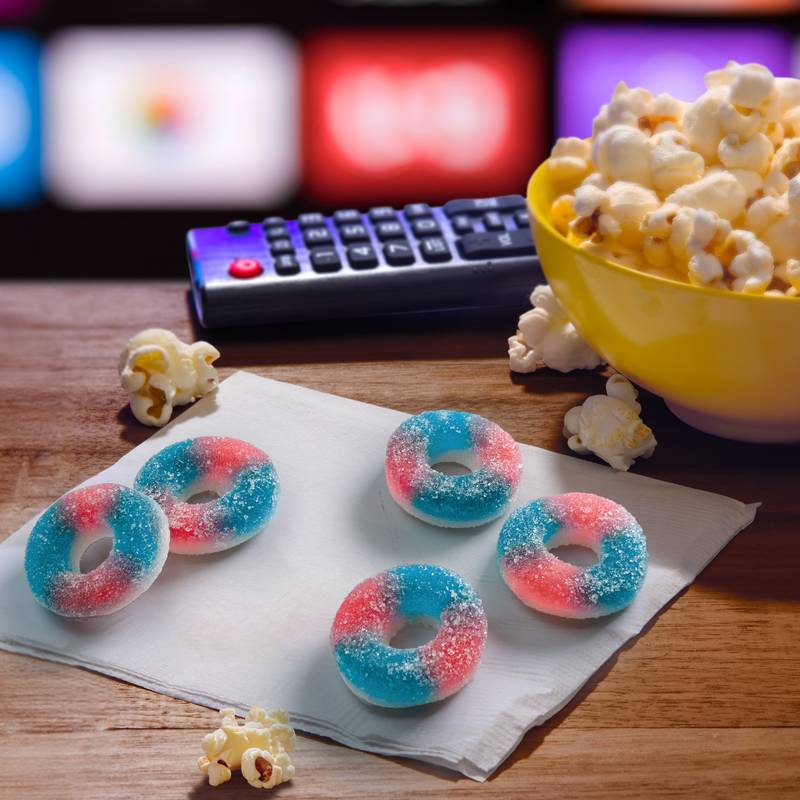 SweeTARTS Gummy Halos, Candy, Blue Punch and Strawberries and Cream, Tart and Chewy, Soft and Fluffy, 3.5 oz