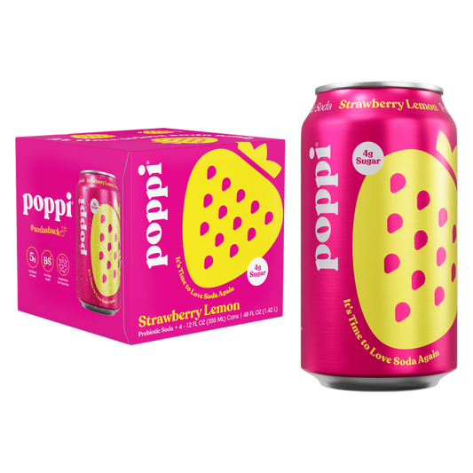 Poppi Prebiotic Soda Strawberry Lemon 4pk 12oz Can- XL
