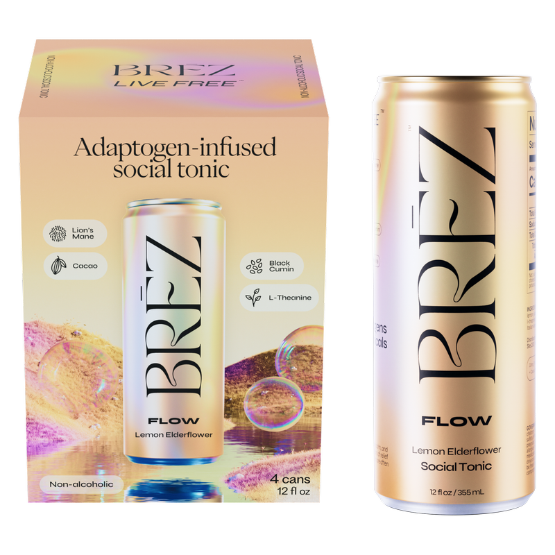 BREZ Flow Lemon Elderflower Functional Tonic 4pk 12oz Can