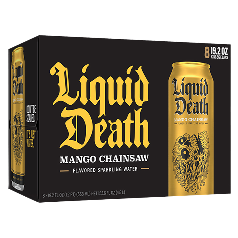 Liquid Death Sparkling Water Mango Chainsaw 8pk 19.2 oz King Size Can