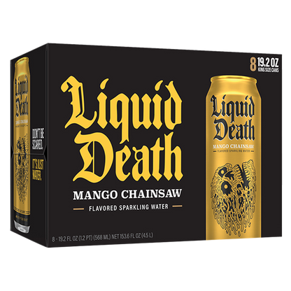 Liquid Death Sparkling Water Mango Chainsaw 8pk 19.2 oz King Size Can