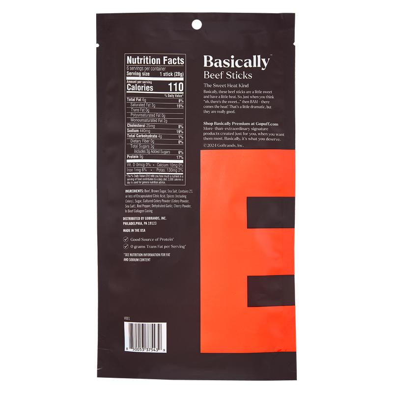 Basically Premium Sweet Heat Beef Sticks, 6ct