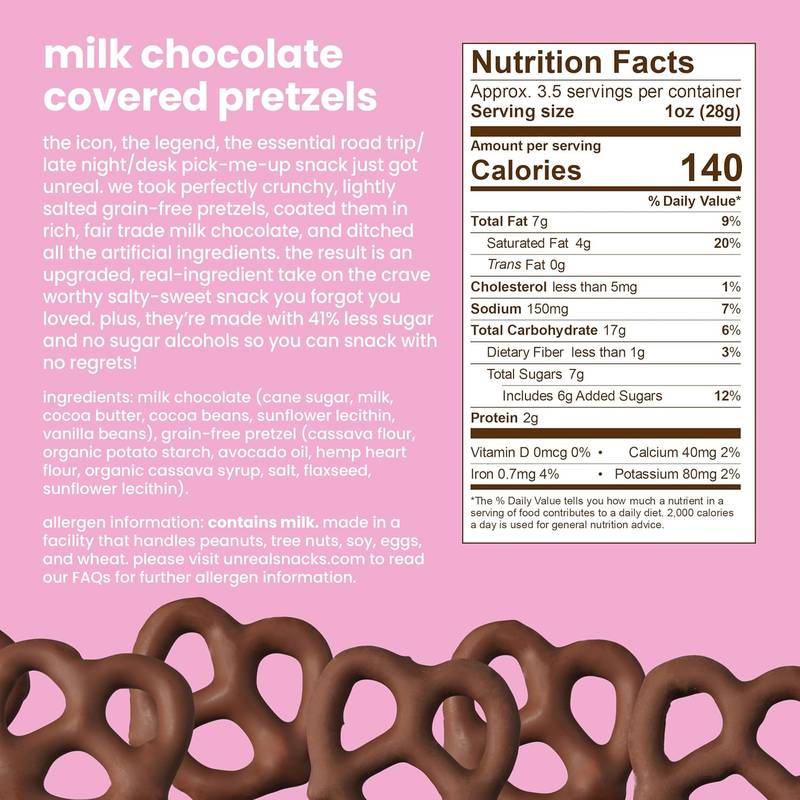 Unreal Milk Chocolate Covered Pretzels. 3.5oz