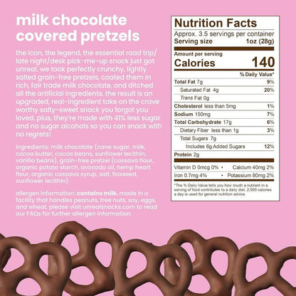 Unreal Milk Chocolate Covered Pretzels. 3.5oz