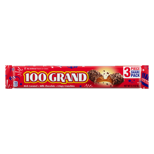 100 Grand, Crispy Milk Chocolate with Caramel, 3 piece Share Pack Candy Bars, 2.2 oz
