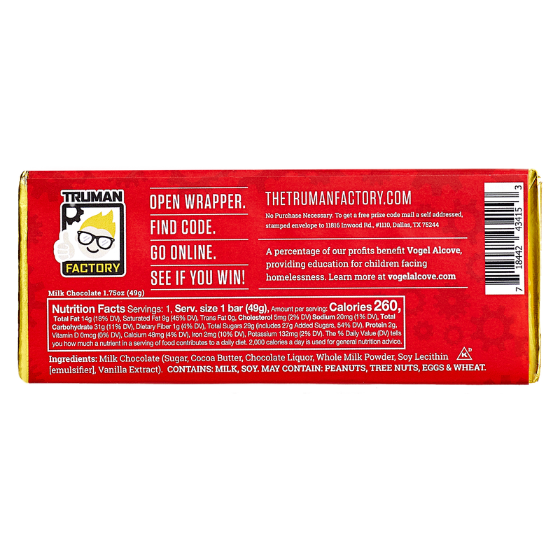 Truman Bar Milk Chocolate 1.75oz