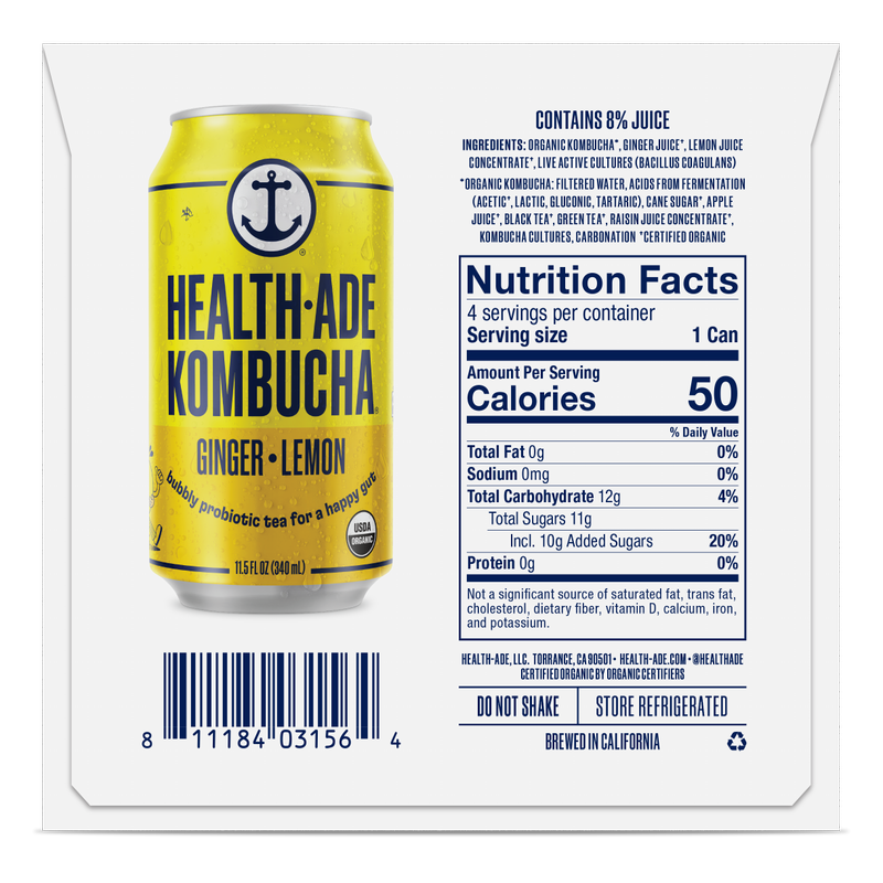 Health-Ade Ginger Lemon Kombucha 4pk 11.5oz Can