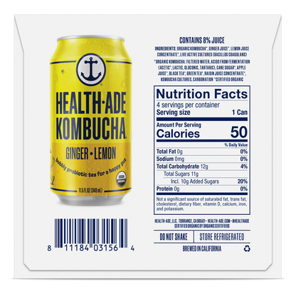 Health-Ade Ginger Lemon Kombucha 4pk 11.5oz Can