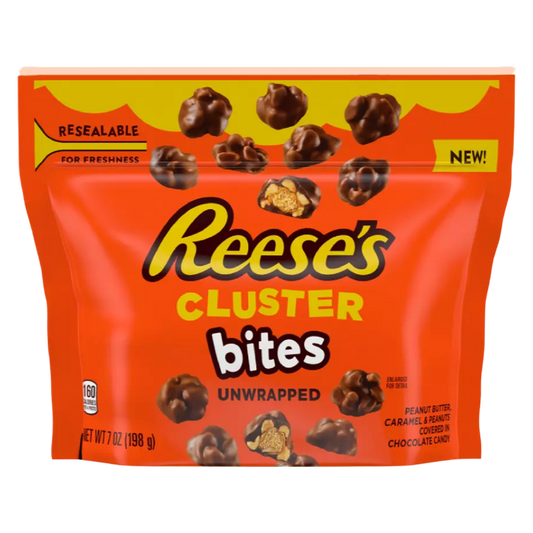 REESE'S Unwrapped Cluster Bites Pouch (Peanut Butter, Caramel & Peanuts Covered In Chocolate), 7 oz
