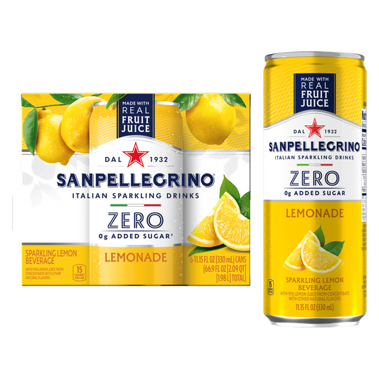 San Pellegrino Zero Sugar Lemonade Italian Sparkling Drink 6pk 11.15oz Btl