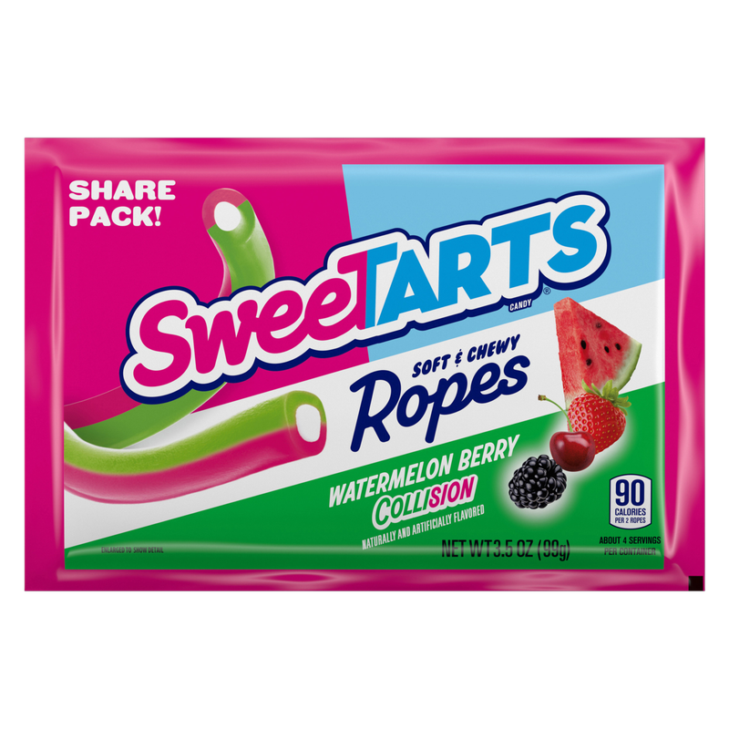 SweeTARTS Ropes, Candy, Watermelon Berry Collision, Soft and Chewy, 3.5 oz