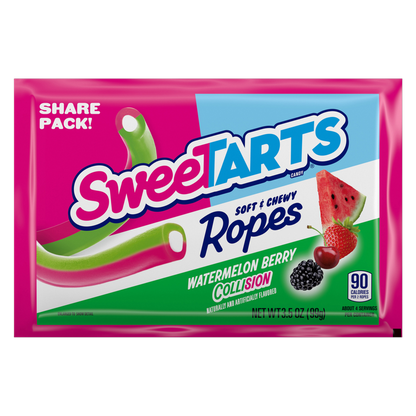 SweeTARTS Ropes, Candy, Watermelon Berry Collision, Soft and Chewy, 3.5 oz