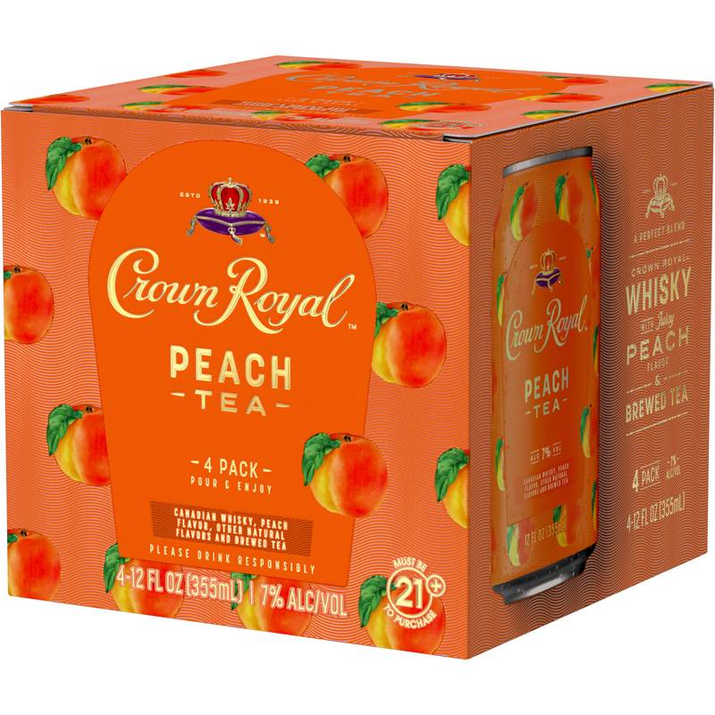 Crown Royal Peach Tea Canadian Whisky Cocktail 4pk 12oz Can 7% ABV
