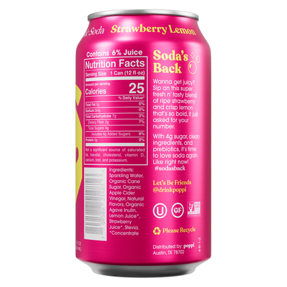Poppi Prebiotic Soda Strawberry Lemon 12oz Can