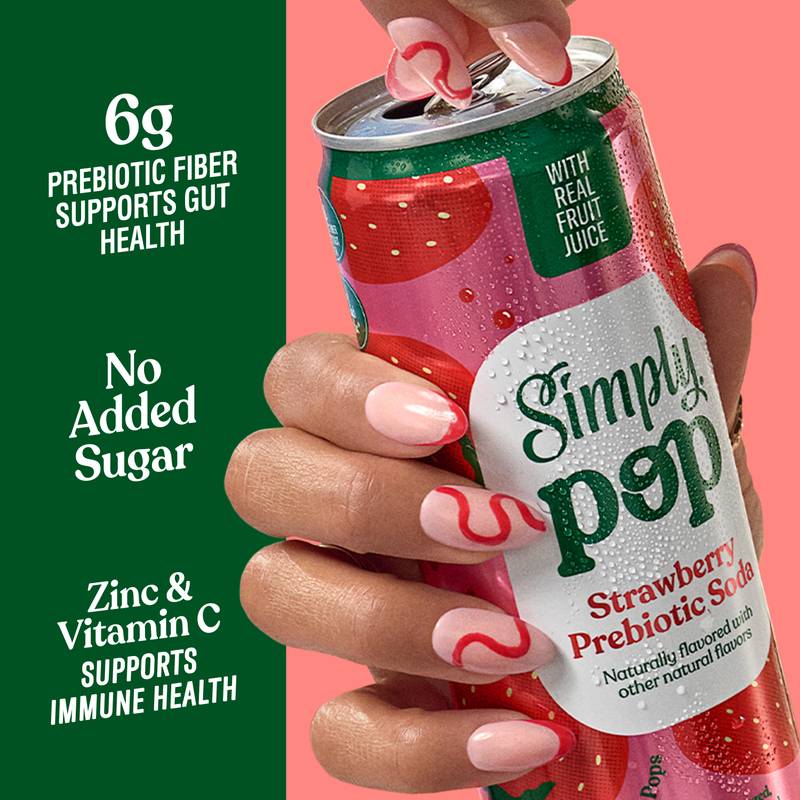 Simply Pop Strawberry Prebiotic Soda 12oz Can