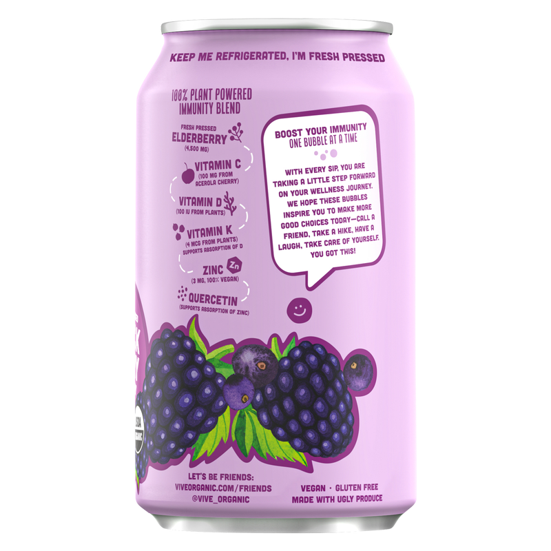 Vive Organic Sparkling Immunity Blackberry Elderberry 12oz Can