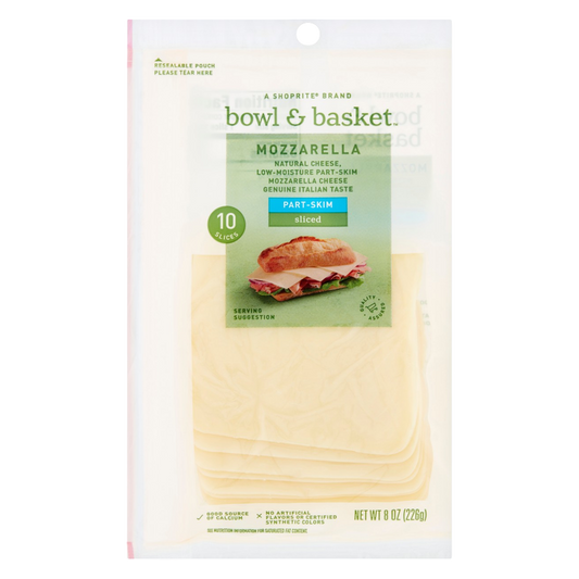 Bowl & Basket Sliced Part-Skim Mozzarella Natural Cheese - 8oz / 10ct