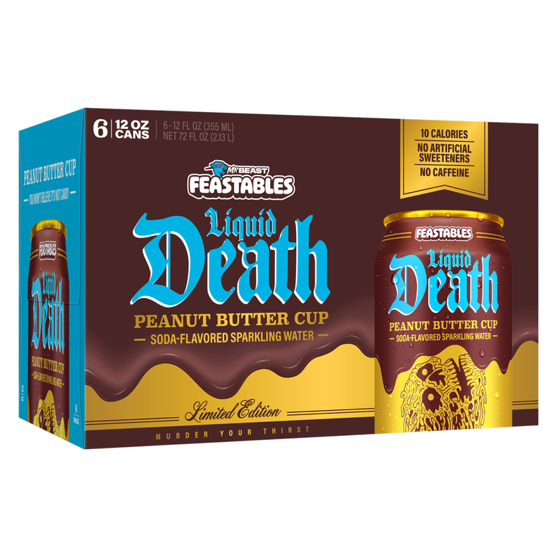 Liquid Death Soda-Flavored Sparkling Water Feastables Peanut Butter Cup 6pk 12oz Can