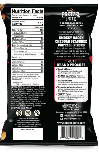 Pretzel Pete Smokey Bacon Cheddar Pretzel Pieces, 9oz
