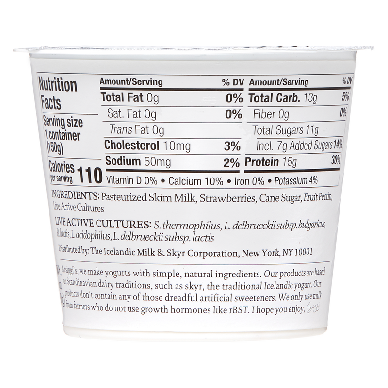 Siggi's Strawberry Non-Fat Yogurt 5.3oz