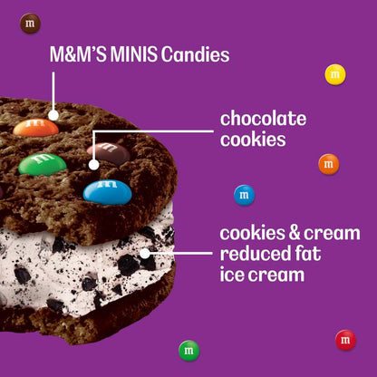 M&M'S Ice Cream Cookies and Cream Sandwiches, Reduced Fat Cookies and Cream Ice Cream Dessert Sandwich, 4ct