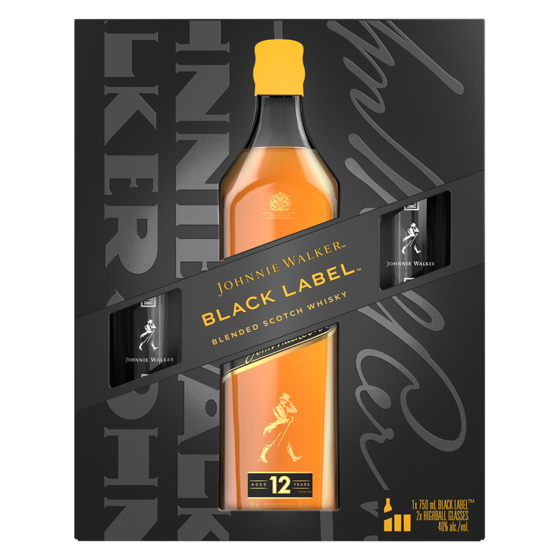Johnnie Walker Black Label with Two Branded Highball Glasses