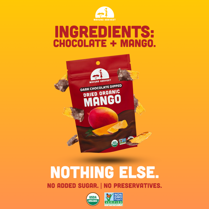 Mavuno Harvest Organic Dark Chocolate Dipped Dried Mango, 3oz
