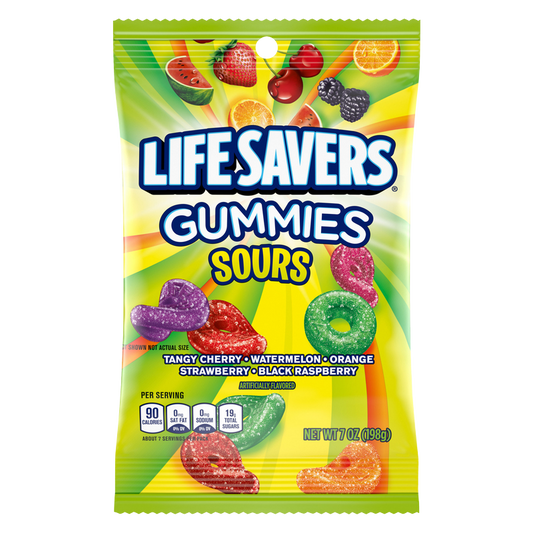 LIFE SAVERS Sour Gummy Candy Pack, Individually Wrapped Candy Bulk, Variety Flavors Box, 12 Bags of Sour Gummies