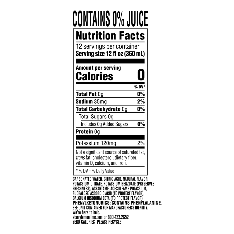 Starry Zero Sugar Lemon Lime 12pk 12oz Can