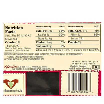 Chocolove Raspberry in Dark Chocolate 3.1oz