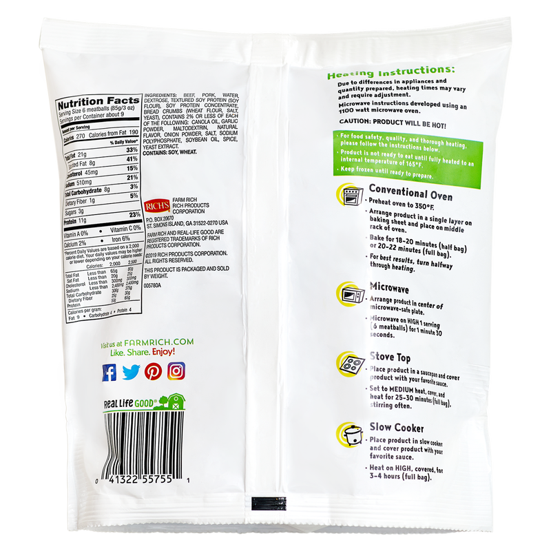 Farm Rich Frozen Homestyle Pork & Beef Meatballs 26oz