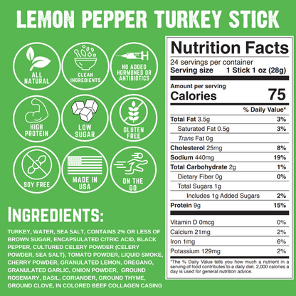 Righteous Felon Lemon Pepper Turkey Meat Stick, 1oz