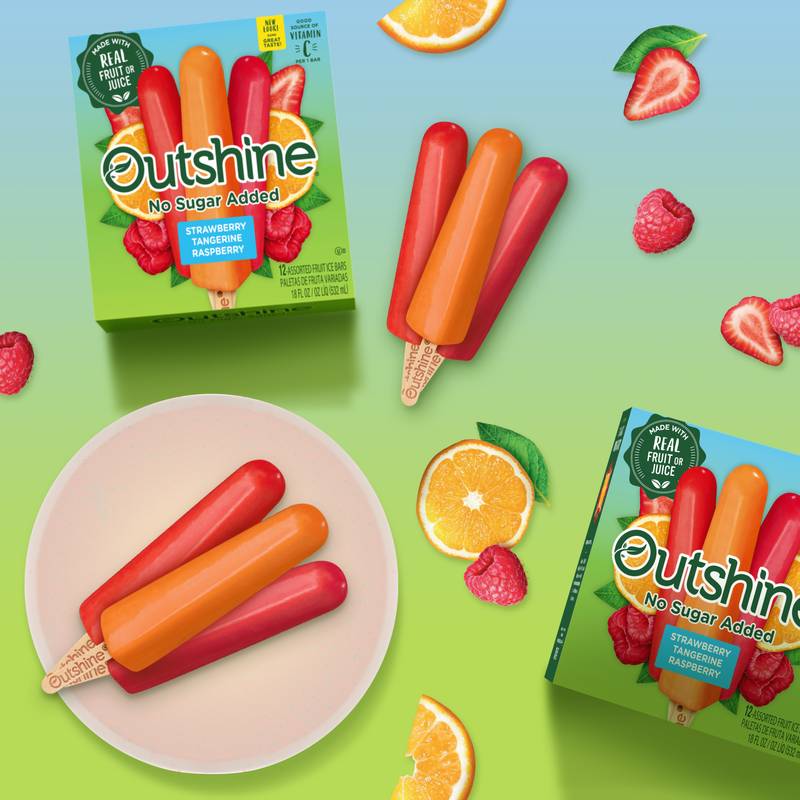Outshine No Sugar Added Strawberry, Tangerine, and Raspberry Frozen Fruit Pops, Variety Pack, 12ct