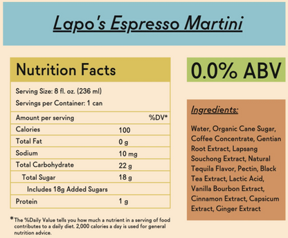 Lapo's Non Alcoholic Espresso Martini 4pk 8.4oz Can