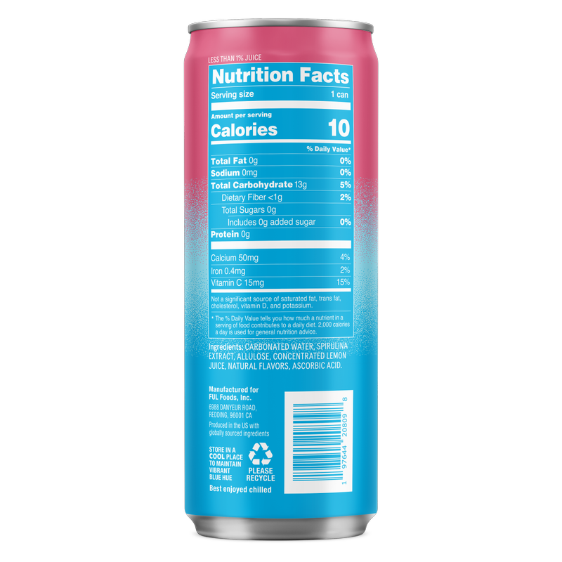 BLUwater Raspberry Yuzu Sparkling Spirulina Beverage 12oz Can