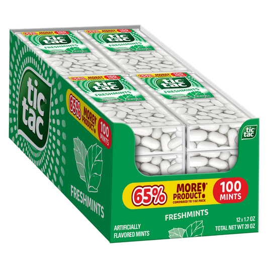 Tic Tac Freshmint Breath Mints, Bulk 12 Pack, On-The-Go Refreshment, 1.7 oz Each