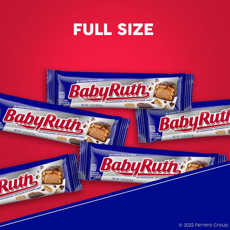 Baby Ruth Chocolatey, Peanut, Caramel, Nougat, Full Size Candy Bar, 1.9 oz