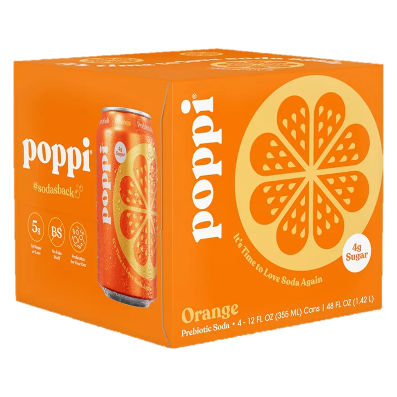 Poppi Prebiotic Soda Orange 4pk 12oz Can- XL