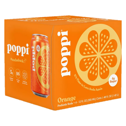 Poppi Prebiotic Soda Orange 4pk 12oz Can- XL