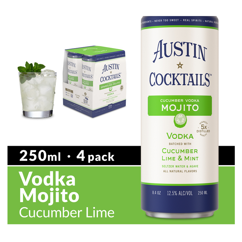 Austin Cocktails Cucumber Vodka Sparkling Mojito 4pk 250ml Can 12.5% ABV