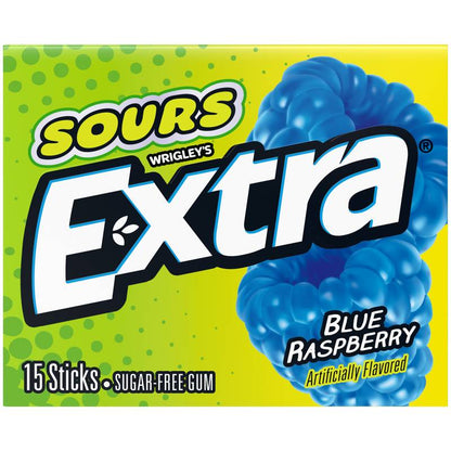 Extra Sours Blue Raspberry Sugar Free Chewing Gum - 15 Stick Pack