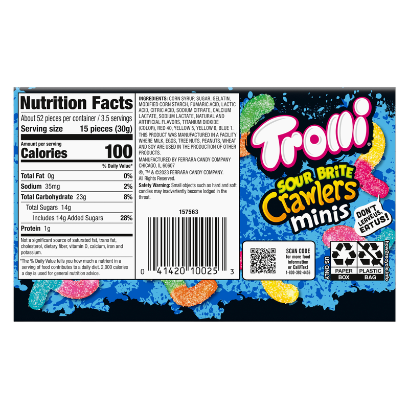 Trolli Sour Brite Crawlers Mini Gummi Candies, 3.5 oz