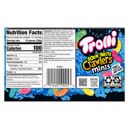 Trolli Sour Brite Crawlers Mini Gummi Candies, 3.5 oz