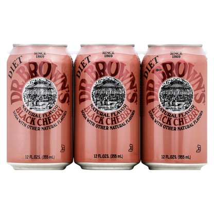 Dr. Brown's Black Cherry Diet Cream Soda 6pk 12oz Can